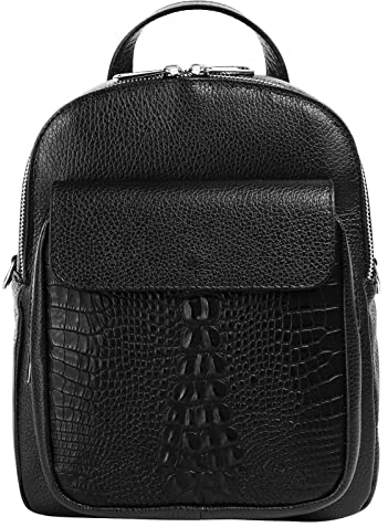 Cluty Rucksack Echt Leder Damen Made in Italy, Smartphonefach, Handtasche, Umhängetasche, Citybag, Krokoprägung