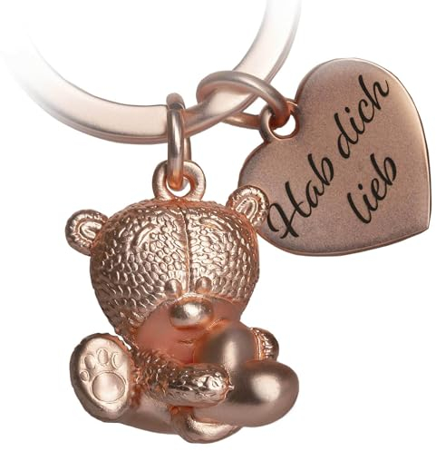 PAKADI Schlüsselanhänger Bärchen Felix Rosé Gold matt - Bär Talisman Familie Freunde Liebe- Glücksbringer aus Metall - Anhänger Tasche Schlüsselbund