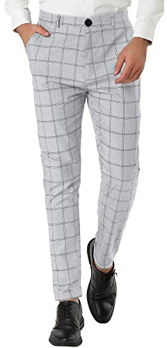 Lars Amadeus Herren Kleid Plaid Slim Fit Flat Front Business Hose mit Taschen, hellgrau, 44