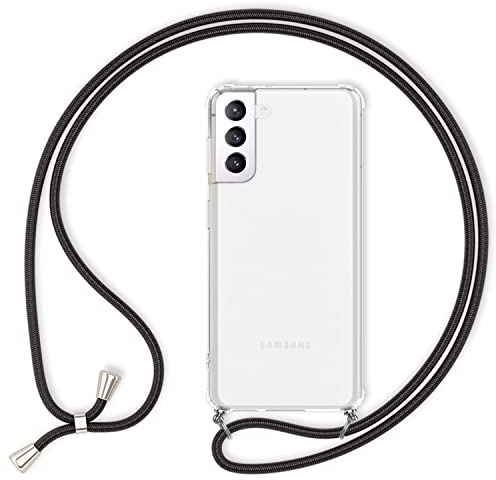 NALIA Handyhülle mit Kette kompatibel mit Samsung Galaxy S22 Plus Hülle, Transparente Schutzhülle & Handy-Schnur zum Umhängen, Robust Vergilbungsfrei, Hardcase & Silikon Rahmen, Farbe:Schwarz