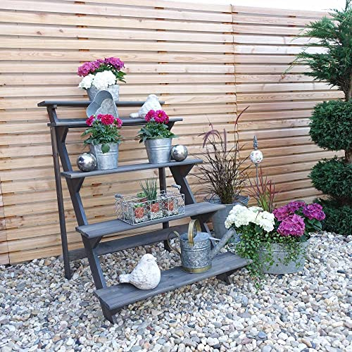 Beauty.Scouts Blumentreppe Amber Kiefernholz grau 78x100x109cm Blumendekoration Gartendeko Garten Pflanzen Gartenpflanzen Outdoor Garten stabil Deko Blumenleiter