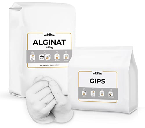 Bolson Handabdruck Nachfüllset mit Alginat & Modellgips - Nachfüllbeutel Alginat & Gips für einen weiteren Gipsabdruck - Set für 2 Erwachsene Hände für einen 2,5 Liter Eimer - 3D Handabdruck f. Paare