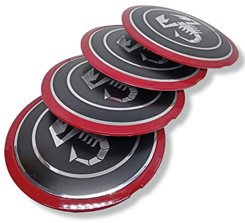 Set 4 Tappi Coprimozzo Copri Mozzo Scorpione Compatibile per ABARTH FIAT 500 595 695 Coppa Coppone Borchie Compatibili per Cerchi in Lega Originali Fiat