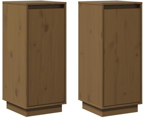 vidaXL 2X Sideboard mit Türen Kommode Anrichte Schrank Beistellschrank Mehrzweckschrank Standschrank Holzschrank Honigbraun 31,5x34x75cm Massivholz Kiefer