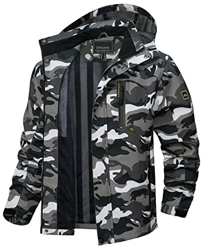 TACVASEN Veste Randonnée Homme Respirante Coupe-Vent Fonctionnelle Softshell D'Automne D'Extérieur Camouflage Noir, L