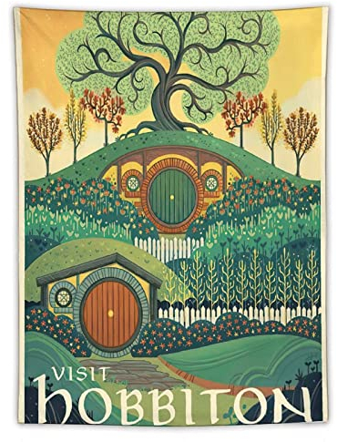 KIKIKI Hobbiton Vintage-Reise-Wandteppich, Herr der Ringe, Moive-Wandteppich, Wandkunst, Wandteppich, Geschenke, Schlafzimmer