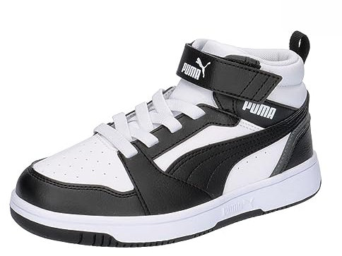 PUMA Unisex Kinder Rebound V6 Mid Ac+ Ps Sneaker, Puma White Puma Black Shadow Gray, 30 EU