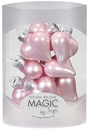 MAGIC 8 STK. Herzen 4cm Glas Weihnachtsschmuck Weihnachtskugeln Weihnachtsdeko Christbaumkugeln Christbaumschmuck (Lovely Magnolia // rosa)