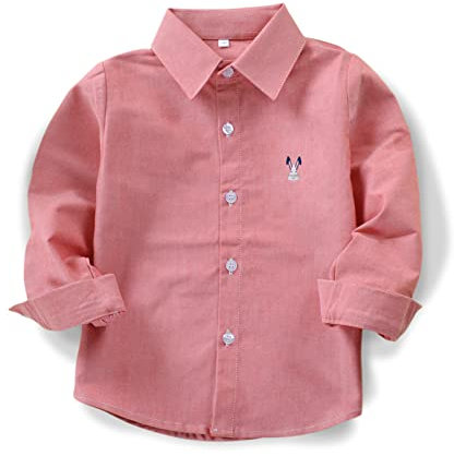 Aeslech Chemise de Pâques à manches longues boutonnée pour garçon, rose, 4 ans