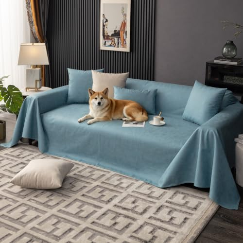 VanderHOME Sofa Schutzdecke, Sofabezug Wasserdicht, wasserdichte Möbel Abdeckung Schutz Vor Verschütten, Katzenhaaren Und Hundekrallen, Antirutsch Sofa Protector Sofaüberwurf 210 * 400cm-Hellblau