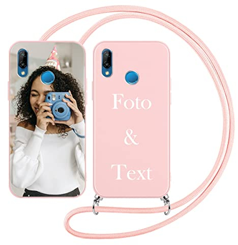 Yoedge Coque Personnalisable avec Cordon pour Huawei P20 Lite Personnalisée 5,84, Étui Colliers Silicone Housse Personnaliser Custom avec Photo Image Texte Nom Rose Cover pour Huawei P20 Lite