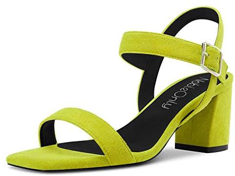 NobleOnly Donna Medio Chunky Blocco Tacco Heel Cinturino alla Caviglia Fibbia Sandali Ufficio Casual Clear Classico Scarpe 6.5 CM Heels Verde Lime 43 EU