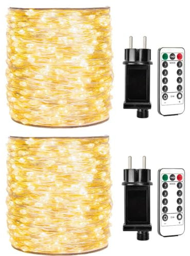 ZELUXDOT 300 luces LED de cadena de hadas, paquete de 2, 30m, luces de cadena de cobre para interiores con mando a distancia para dormitorio, árbol de Navidad, decoración de fiesta de boda