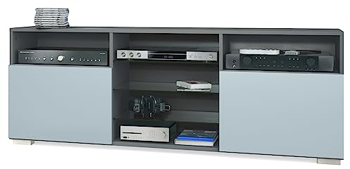 Vladon TV-Board Granada, Lowboard mit 2 Türen und 6 offenen Fächern, Korpus Anthrazit matt, Fronten in Denim matt (146 x 54 x 35 cm)