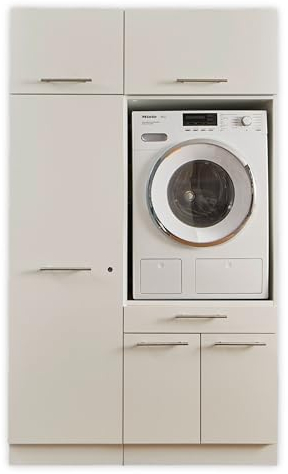 LAUNDREEZY Waschmaschinenschrank, Mehrzweckschrank und 2x Schrankaufsatz, Weiß - Waschmaschinen-Überbauschrank TÜV-zertifiziert mit viel Stauraum - 117,5 x 200 x 67,5 cm (B/H/T)