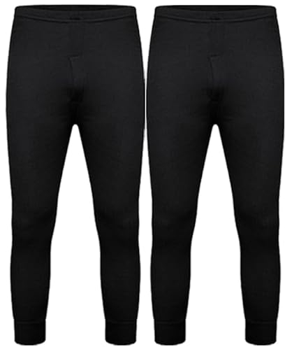 DOLCE ENVY Men's Thermal 2 Pack Long John Bottom Trouser Warm Base Layer for Winter Suitable for Daily Use High-Performance Bottom Trouser (Medium, Black)
