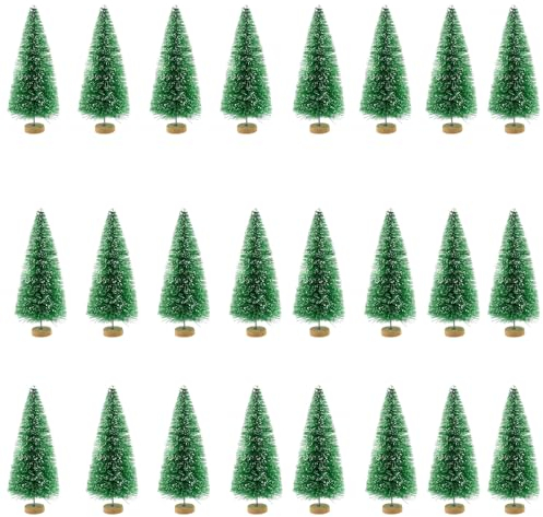 24 Pieces Christmas Tree, Small Xmas Trees, Xmas Crafts Decoration Mini Xmas Trees for Art Projects,Miniature Xmas Tree to Making DIY Snow Globes, Xmas Cake and Gifts, Green 4.5cm
