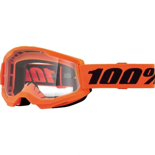 100% Strata 2 MX Offroad-Brille für Jugendliche, Neonorange/Schwarz mit klaren Gläsern