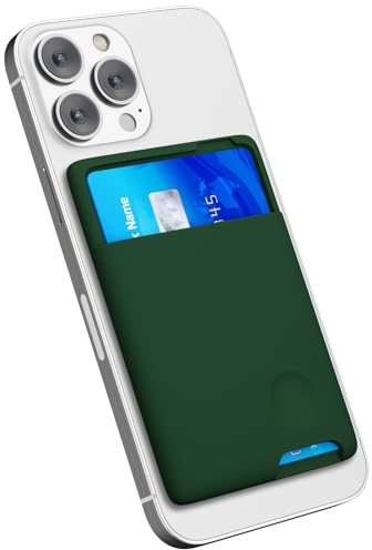 oakxco Phone Wallet Stick On, Secure Phone Card Holder Silicone, Adhesive Pocket Sleeve ID Credit Card, Slim Thin Card Case for Men Women Cute, Compatible with Apple iPhone Samsung Pixel, Dark Green