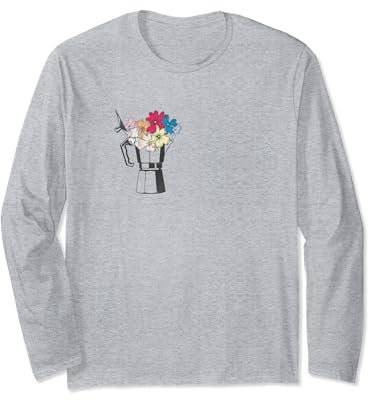 Vintage Coffee Maker Moka Pot with Flowers Coffee Moka Long Sleeve T-Shirt