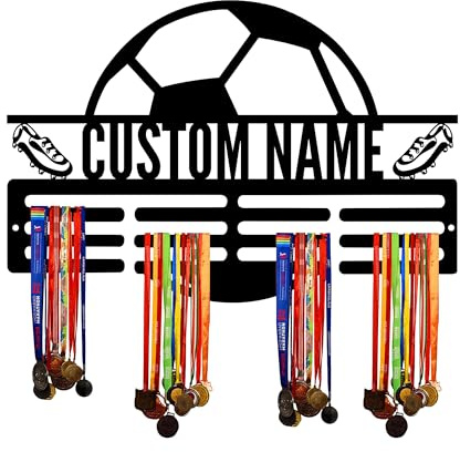 ALICESER Espositore personalizzato per medaglie di calcio, supporto per medaglie a più livelli, per nastri da gara a tema sportivo personalizzato per parete, espositore per medaglie, per ragazzi,