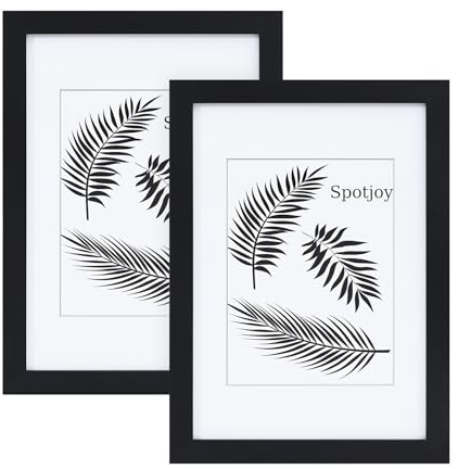 Spotjoy Bilderrahmen 21 x 29.7cm Din A4, 2er Set, MDF-Rahmen Holzrahmen mit Acrylglas Fotorahmen für Tisch- und Wandmontage Echtholz Passepartout Dokumentenrahmen Zertifikatsrahmen, Schwarz