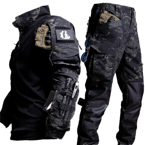 Adhdyuud Taktischer Anzug für Herren, Outdoor, Militär, Paintball, Hemden, Spezialeinheiten, Schwarzer Anzug, M
