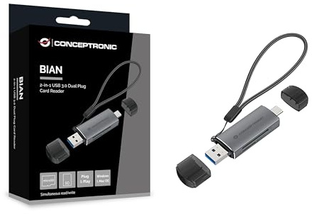 CONCEPTRONIC BIAN05G 2-in-1 USB 3.0 Dual-Plug-Kartenleser, SD/MicroSD 3.0, UHS-I
