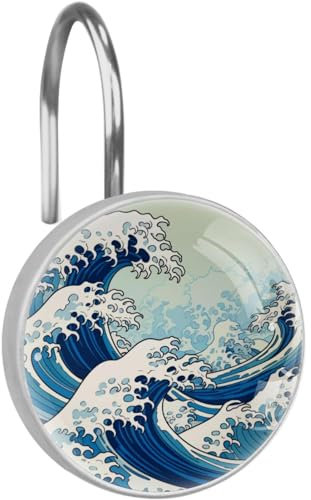 Ganci per tenda da doccia, ganci per tenda da doccia, 1 pezzo, onde blu astratto oceano