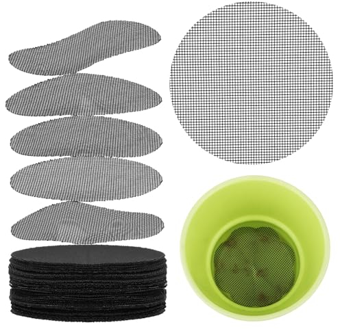 Ouligay 100 Stück Bonsai Drainage Gitter Drainagegitter für Pflanzkübel Blumentopf Loch Netz Mesh Pad Lochgitter Kunststoff Drainage Bonsai Zubehör Rund Netzmatte zur Verhinderung von Bodenverlus
