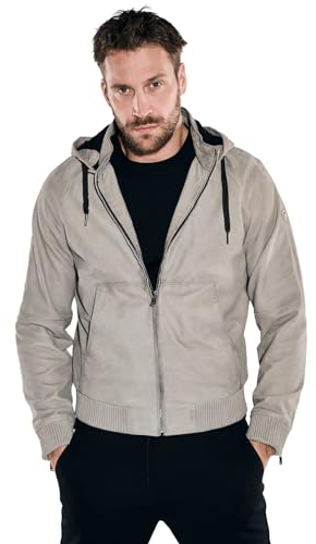 emilio adani Herren Herren Lederjacke mit Abnehmbarer Kapuze, 36516, 36516, Beige in Größe 60