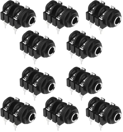 Hsthe Sea 10PCS 6.35mm 1/4 Inch Female Mono Stereo Headphone Audio Jack Socket Panel Mount 6-Pin Connectors with Mounting Washers Black