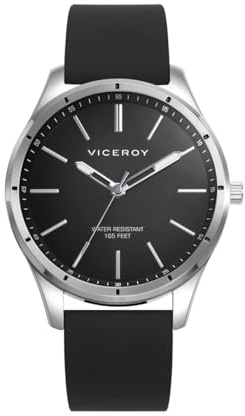 Viceroy Reloj Hombre Elegante de Acero Inoxidable - 41 mm - Movimiento de Cuarzo - Esfera Negra - Bisel Dorado - Resistente al Agua 5 ATM - Correa de Piel - Colección Grand – 401383-57