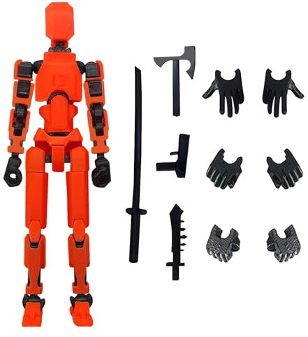 T13 Action Figure,Dummy Action Figures,3D-Druck von Beweglichen Figuren mit Mehreren Gelenken,with 4 Types of Weapons and 3 Types of Hands,Roboter-Actionfigur, Desktop-Dekorationen (Rot)