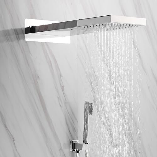 Set doccia a incasso con doppia funzione, set doccia da incasso con soffione a pioggia e doccetta in argento