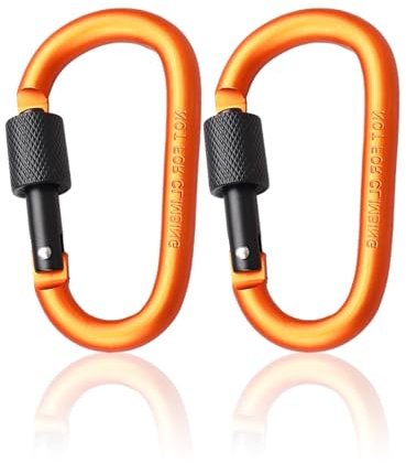 2 mosquetones de bloqueo con mosquetón, 7,8 cm, aleación de aluminio naranja, con anillo en D, mosquetones de bloqueo para llavero, gancho para llavero, para camping, senderismo, viajes, pesca,