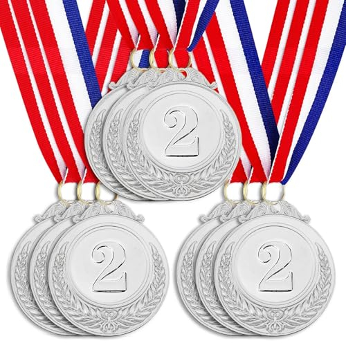 Santme 9 Stück Metall Medaillen, Silber Medaillen Auszeichnung Gewinner Medaillen für Kinder Sieger Wettbewerbe Party Dekorationen Olympischer Stil mit Halsbändern