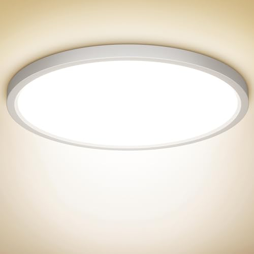 NIBSHOOM LED Deckenleuchte, 24W 2400LM Superschlanke Deckenlampe 4000K IP44 Wasserfest für Wohnzimmer Badezimmer Schlafzimmer Küche Flur Balkon, Rund und Flach Modern Led Lampen Ø300*H24mm, Warmweiß