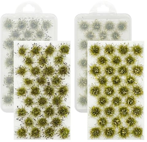 Cayway 64 Pz Static Grass Modelo, Arbustos en Miniatura Grass Tufts, Maqueta de Hierba Modelo de Césped Estático para Tren Paisaje Ferroviario (Verde Marchito y Rojo)