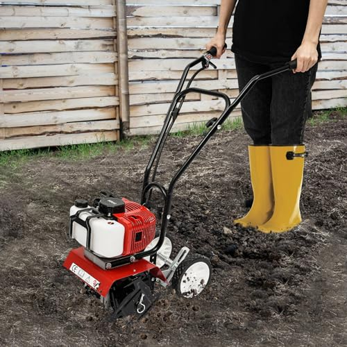 Ernonde 52CC - Fresa da giardino a benzina, a 2 tempi, 1,9 kW, con serbatoio del carburante da 0,95 l e 1 paio di ruote per aratura, coltivazione, solchi, diserbo, monocilindro e canne raffreddate ad