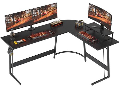 Cubiker L Shaped Gaming Desk Computer Office Desk, 150 cm Corner Table with Large Monitor Stand for Home Office Study Writing Workstation, Black