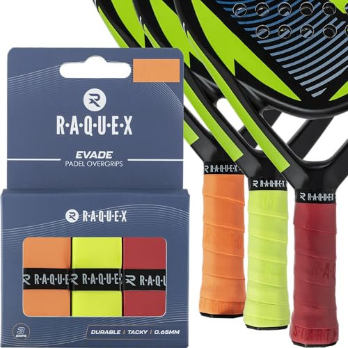 Raquex Evade Griffband für Padelschläger – Orange, Gelb, Rot – 3er-Pack Griffband, 0,65 mm dick – saugfähiger, leicht klebriger, Rutschfester Übergriff für Padel- oder Pickleball-Schläger