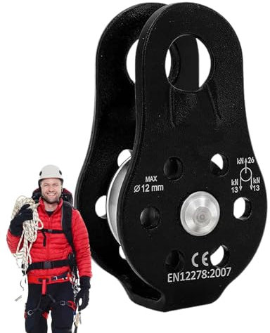 Seilrolle zum Klettern – Kleine Seilrolle aus Aluminium |. Seilrolle für Rettungs- und Sicherheitsausrüstung, 20 kN-Einzelrolle mit Fester Öse, Traversentransport in großer Höhe, Überleben im Freien,