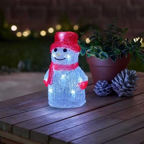Marco Paul 15cm LED Light Up Snowman Christmas Decoration Battery Operated Frosty Figure with Auto Timer Small Indoor & Outdoor Ornament Festive Xmas Garden Décor
