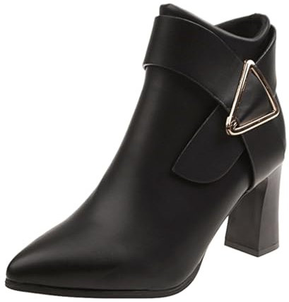 liaddkv Stivali da donna alla caviglia con tacco in pelle, con chiusura lampo laterale, stivaletti da donna in similpelle, stivali da lavoro, ufficio, stivaletti invernali, Nero , 37