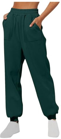 Damen-Jogginghose mit elastischer Taille, hohe Taille, lockere Passform, bequeme Lounge-Hose mit Taschen, lässige, entspannte Passform, Kordelzug, weiche und atmungsaktive Alltagshose, AG, M