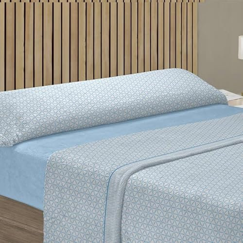 Rufino Díaz Juego Sábanas Pirineo Triángulos Invierno 3 Piezas - Azul, 90 cm