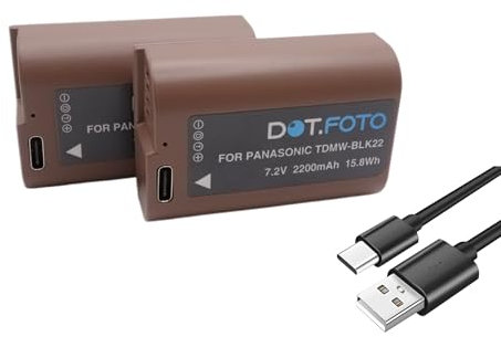 2 x Dot.Foto DMW-BLK22 Premium 7.2v / 2200mAh Rechargeable Battery with USB Charging Port for Panasonic Lumix DC-S5, S5II, S5IIX, G9II, GH5II, GH6