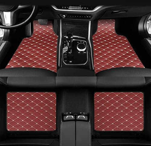 4 Stück Leder Auto Fußmatten für BMW X5 G05 2018-2023, Wasserdicht Anti-Rutsch Teppich Matten Vorne Hinten Schutz Bodenmatten, F WineRed Beige