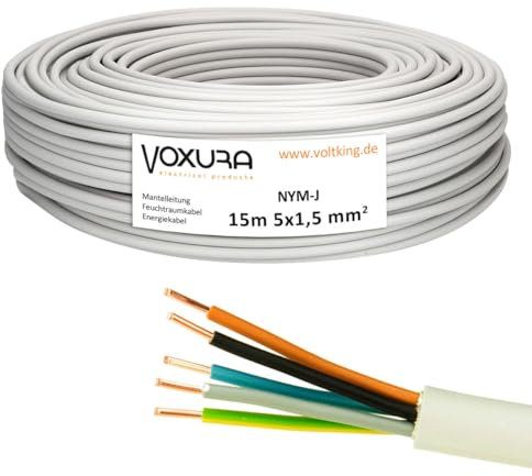 NYM-J 5x1,5 mm² 15m Ring Mantelleitung Installationskabel Stromkabel Feuchtraumkabel Kupfer